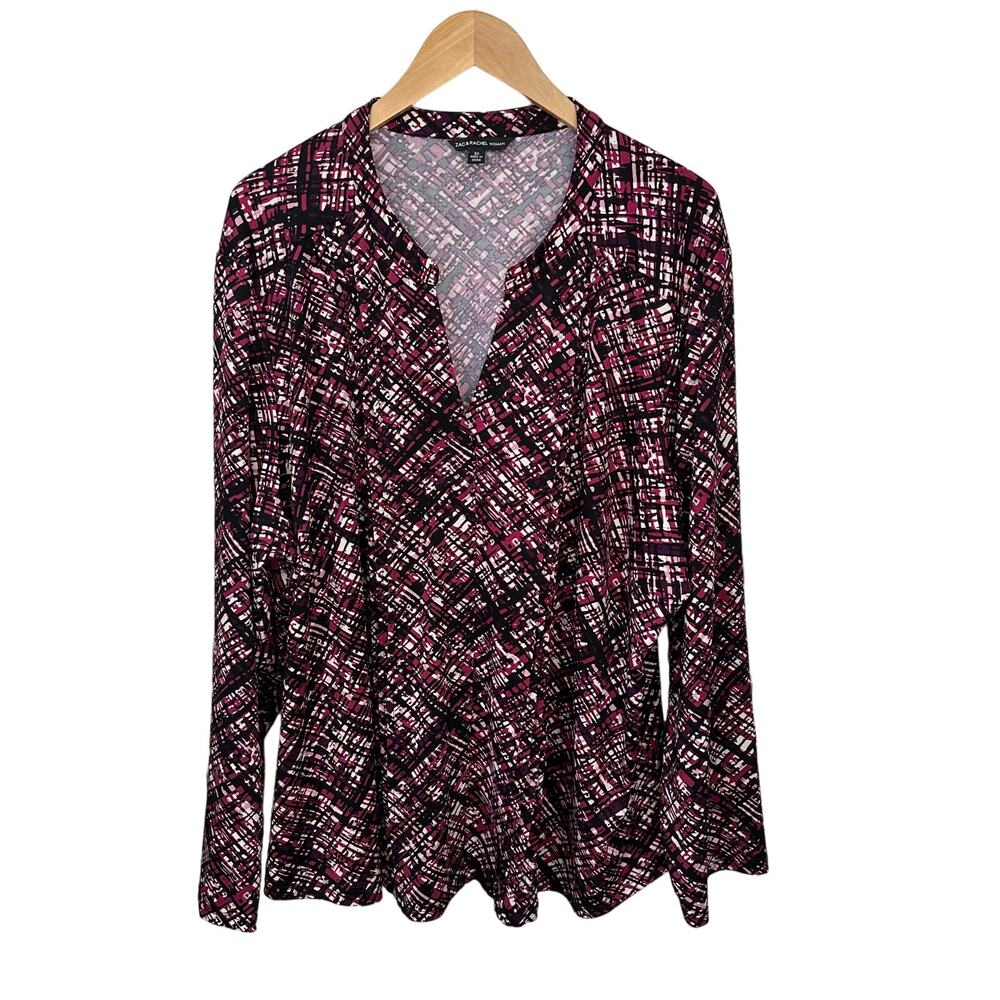 Zac & Rachel Woman Tunic Blouse Plus Size 3X V Neck Comfort Stretch Geometric